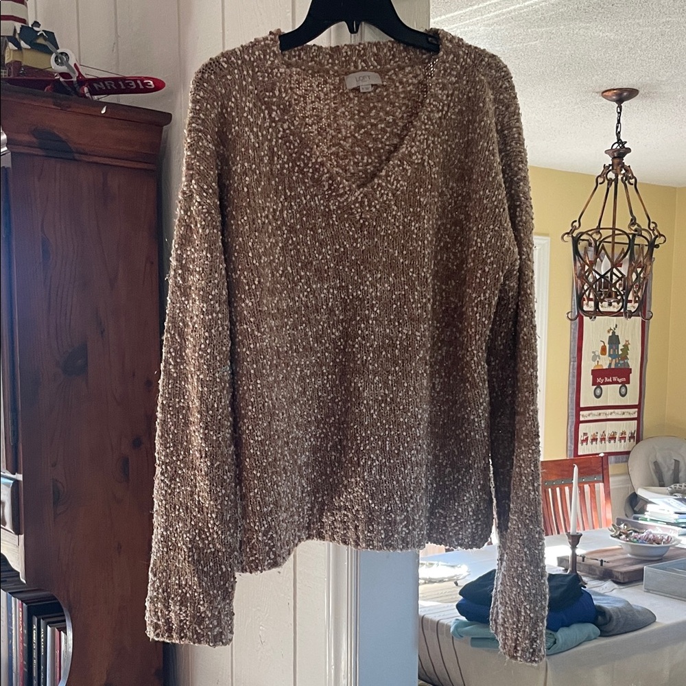 LOFT Speckled Brown V-Neck Sweater